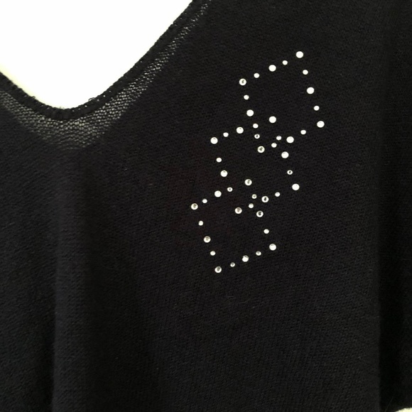 Vintage 80s Rhinestone Black Short Sleeve Dolman Sweater - Picture 2 of 3